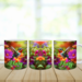 Dishwasher-safe personalized hummingbird mug. Bold floral coffee cup with a custom word. Photo shows all three sides of the personalized mug